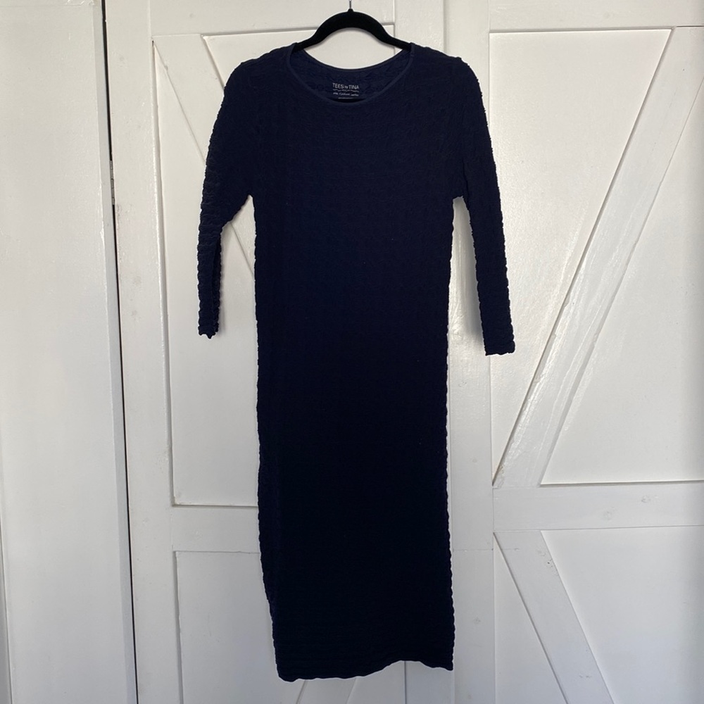 Maternity Ruched Navy Midi Dress
